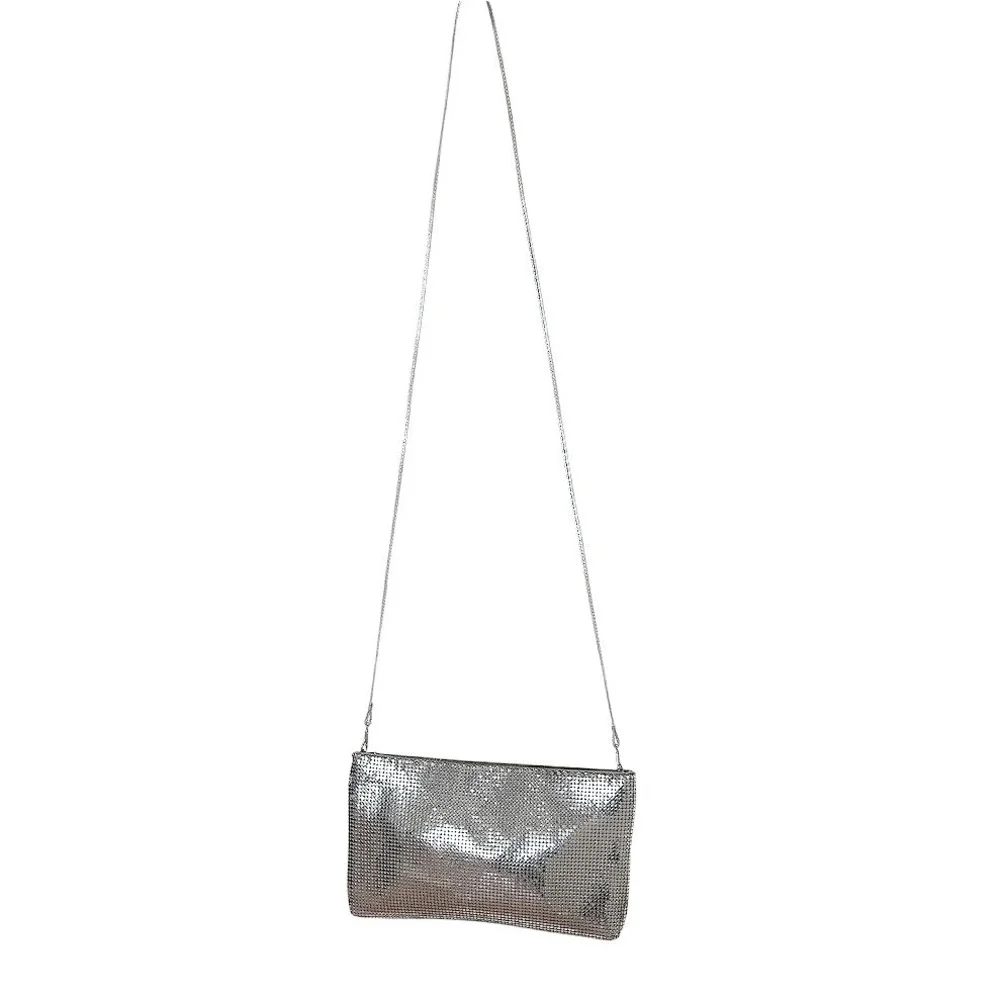 Whiting & Davis Crossbody Bag Women Silver Metal Mesh Disco Glam Evening Clutch